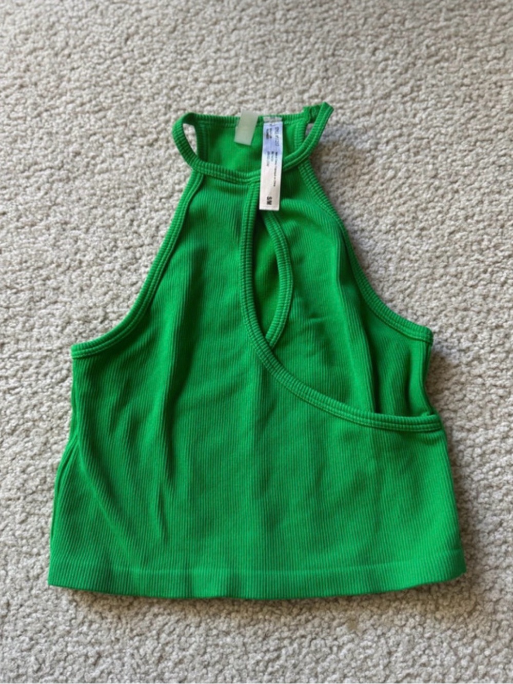 Green Ribbed Halter Cutout Crop Top - Y2K sexy